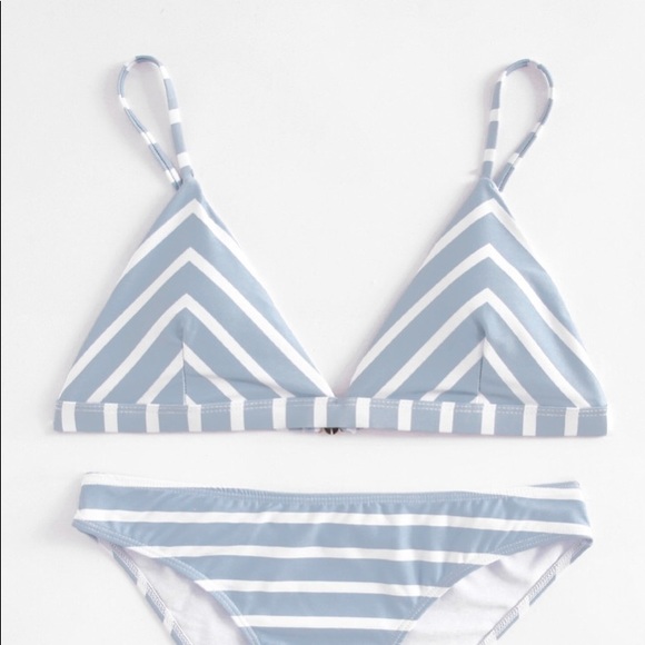 light blue and white striped bathing suit